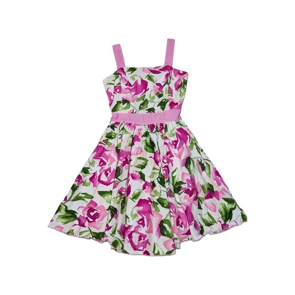 Vintage Y2K Floral Coquette Tea Party Dress Fit Flare Pink Dollcore Dainty Tank - Picture 1 of 4